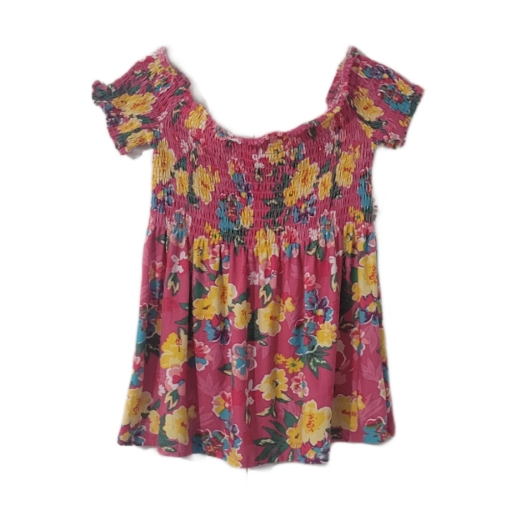 NWT  Bobbie Brooks  Women's M  Smocked  Baby Doll  Top  Pink & Yellow